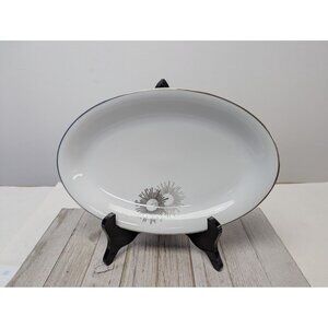 Vintage Kutani Serving Platter 12X8" White & Silver Gray Bursts Japan